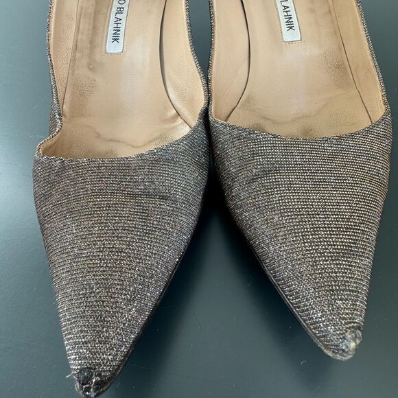 Manolo Blahnik Lurex Glitter Gold Metallic Pointed Kitten Heel Size 40 9.5 Party - Picture 3 of 15